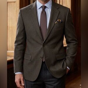 Savile Row SR Tweed Blazer Mens Brown 2 Button Sport Coat Wool Blend Classic 44L